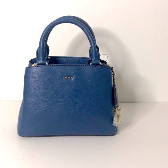 Dkny PAIGE Blue Genuine Leather Small Mini Top Handle Satchel with Handbag Charm - Picture 3 of 5